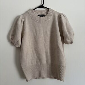 French Connection Short Sleeve Sweater Top Tan Small Basic Everyday Neutral